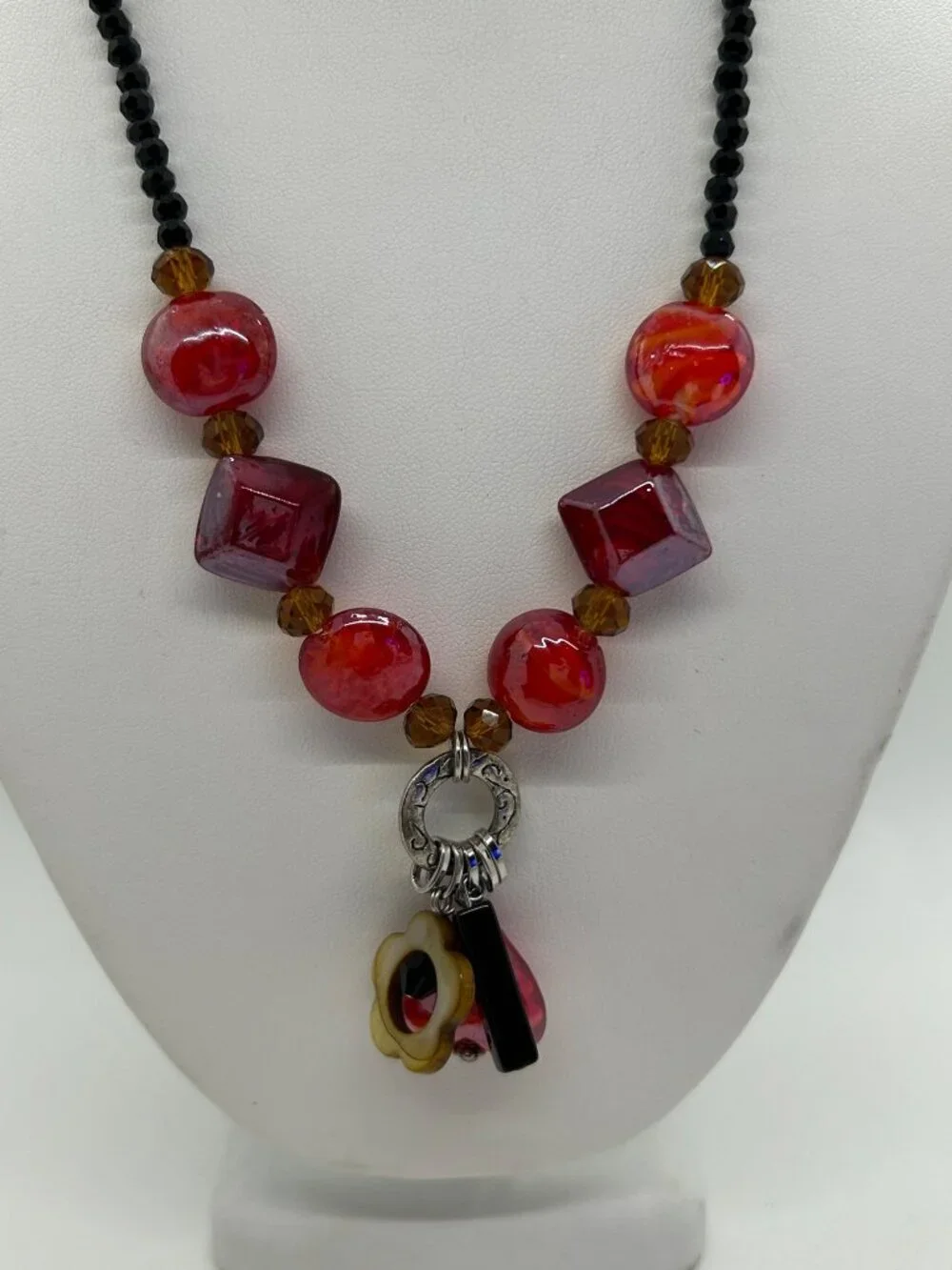 DayGlow Orange Necklace Glass & Acrylic Beads Glows Under Blacklight